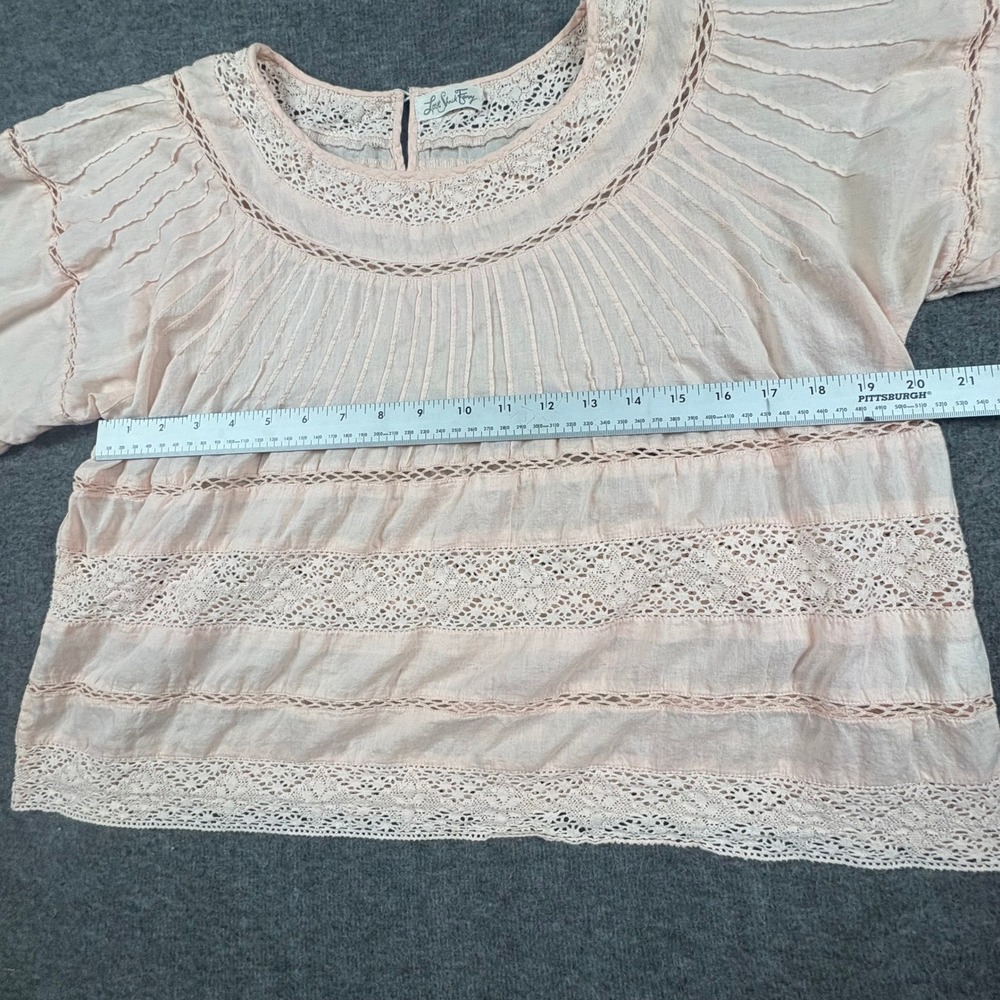 LoveShackFancy Lace Pintuck Blouse Women 2 Pink Romantic Cottagecore Parisian - Picture 9 of 12